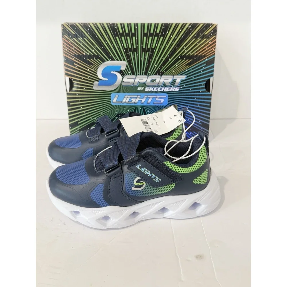 SKECHERS Boys Sport Lights Sneakers Shoes 11 Kids Blue School Fall Walking Run